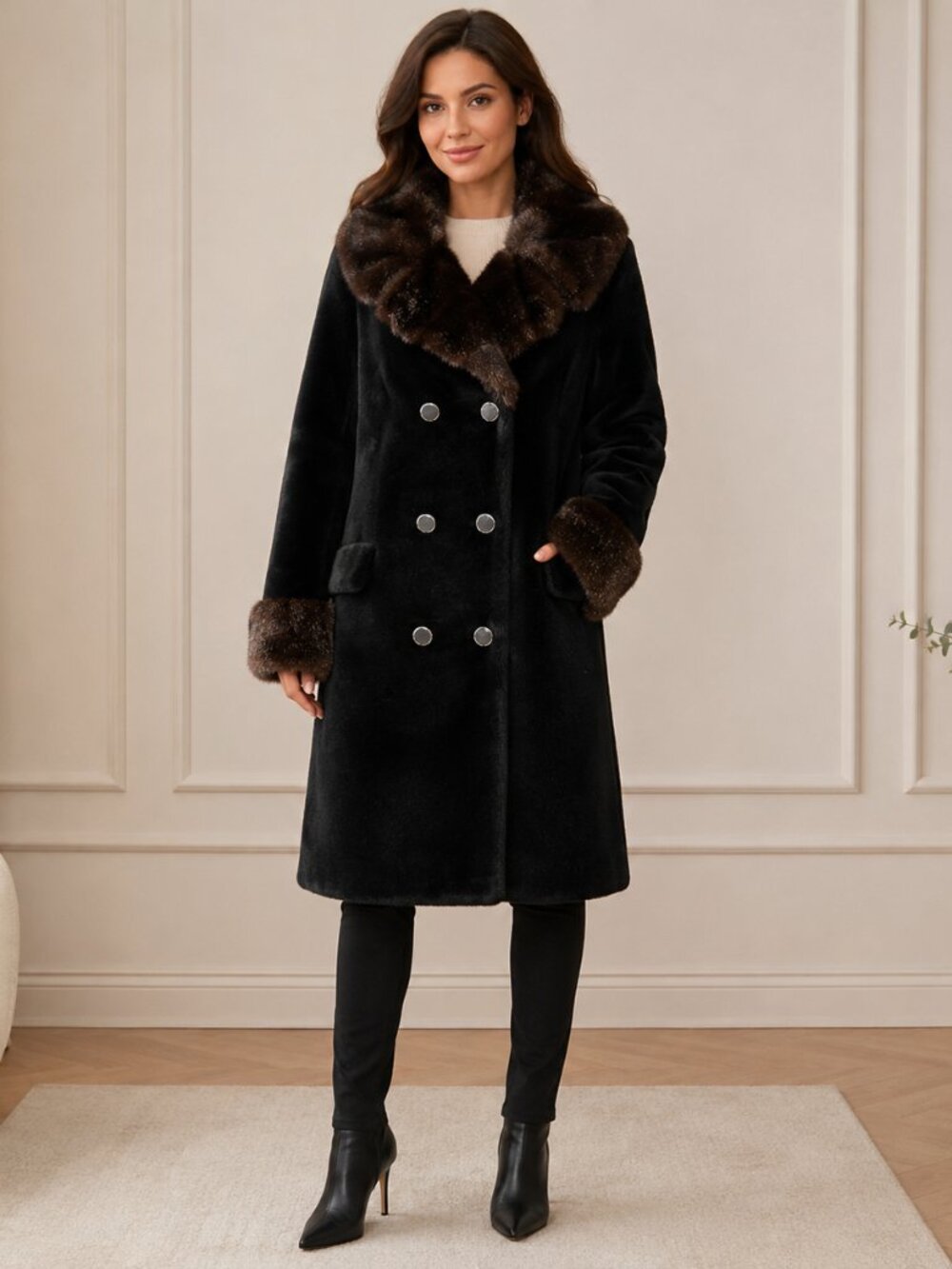 Vintage Black Faux Fur Trim Coat Estimated XL No Tag